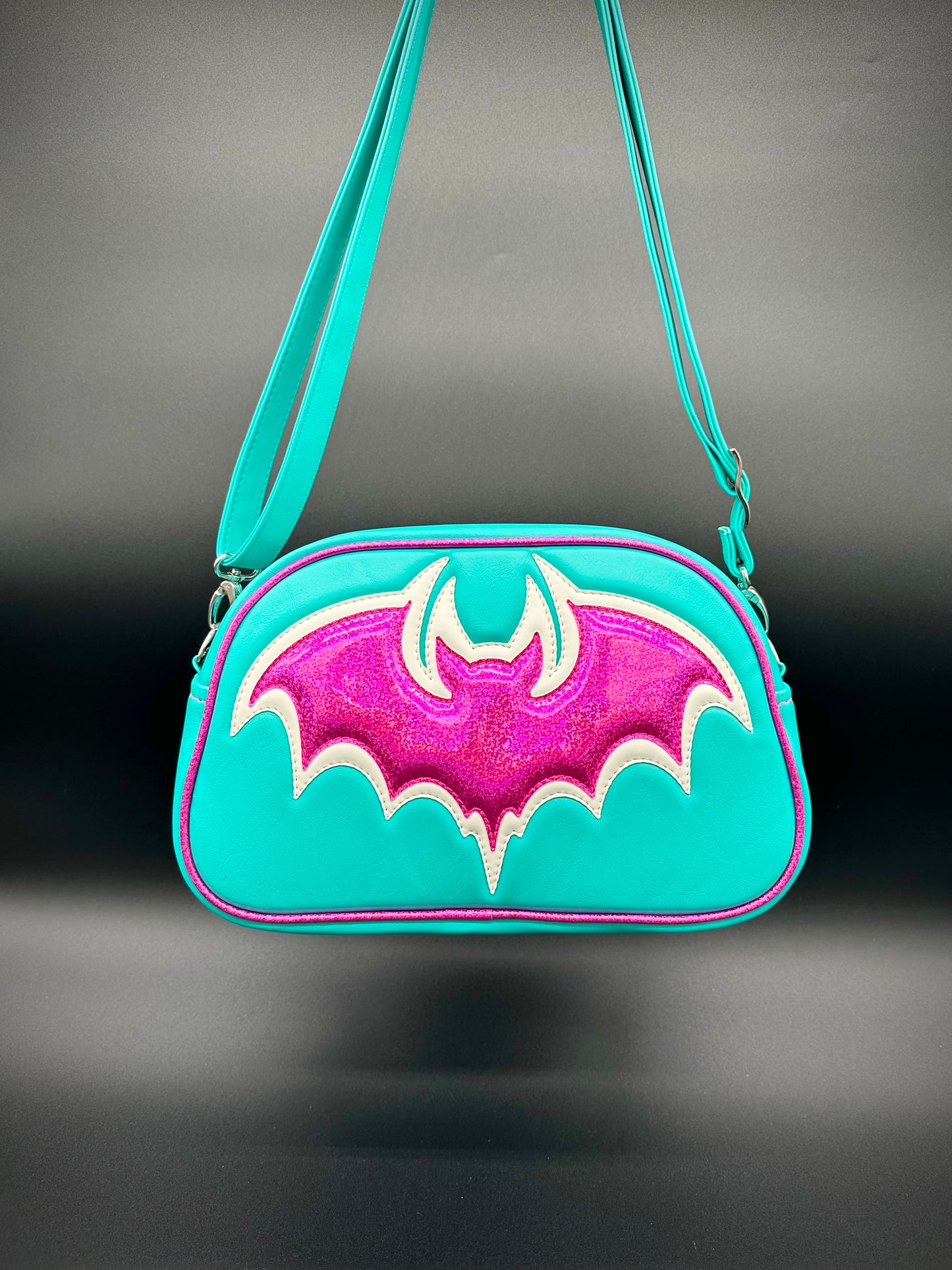 Bat Moxie - Matte Turquoise, Hot Pink Chunky Glitter Holo, Glow-in-the-Dark
