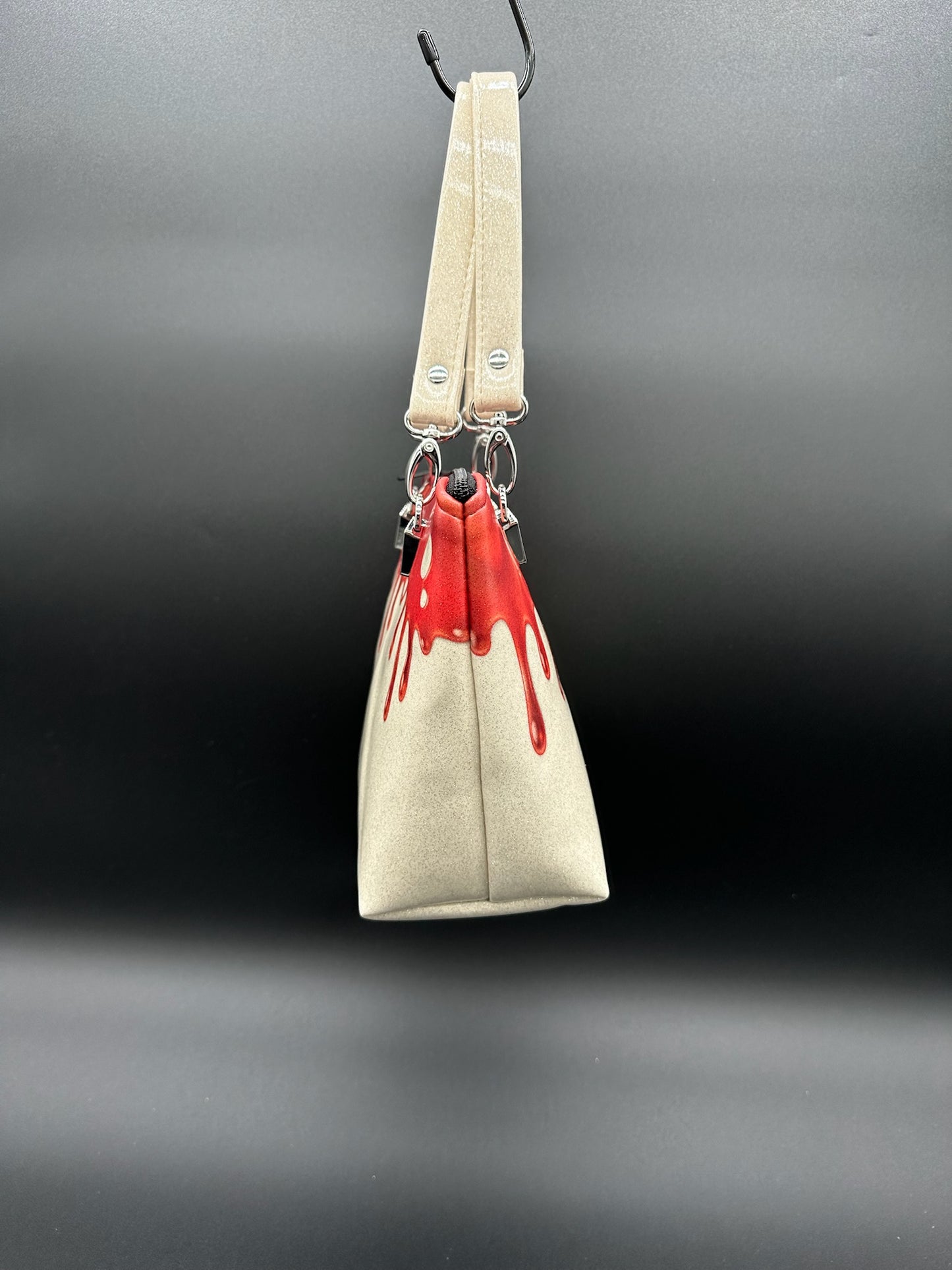 Mini Tote - Blood Drip on White Glitter Vinyl