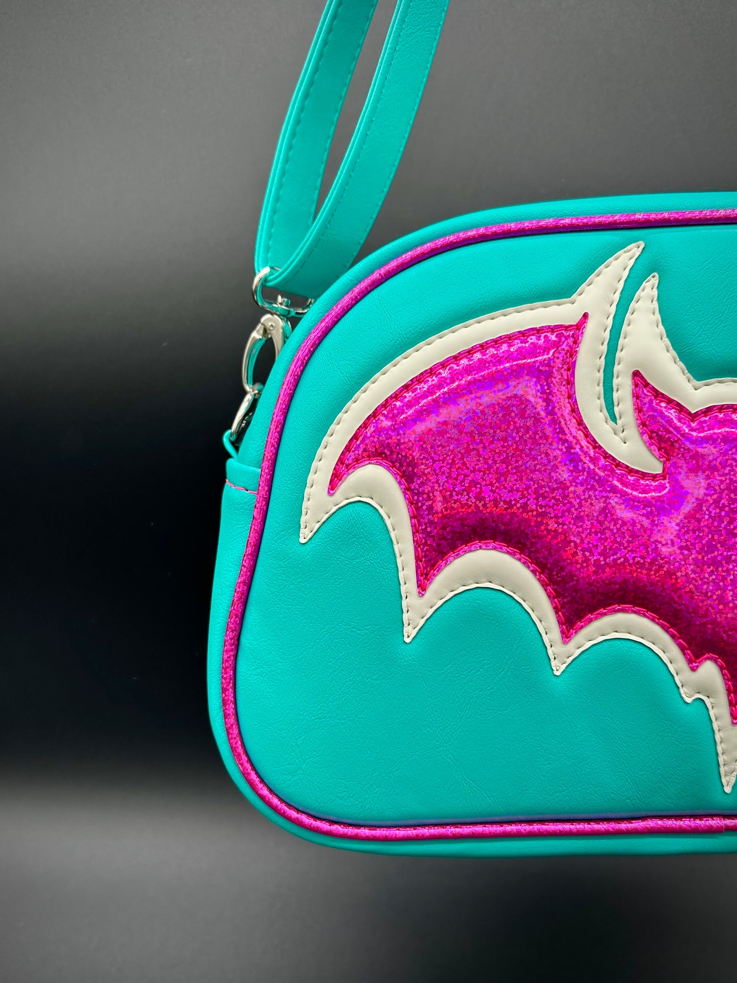 Bat Moxie - Matte Turquoise, Hot Pink Chunky Glitter Holo, Glow-in-the-Dark