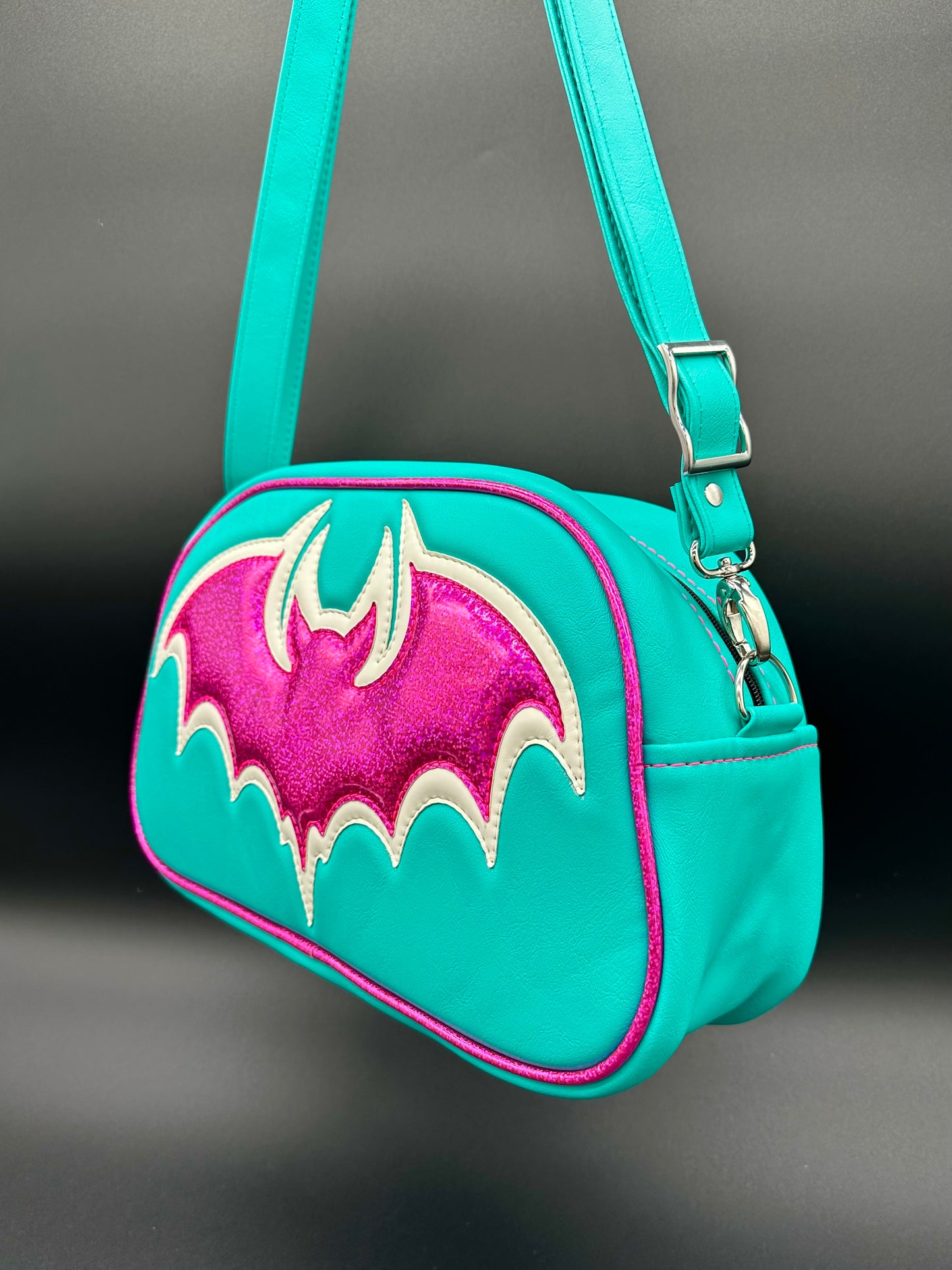 Bat Moxie - Matte Turquoise, Hot Pink Chunky Glitter Holo, Glow-in-the-Dark