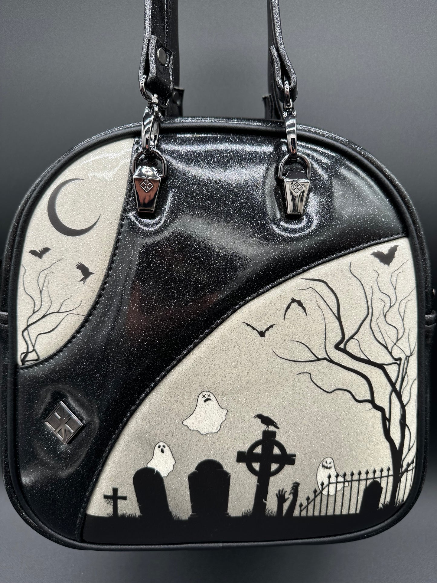 Mini Bopper Spooky Graveyard Bag - Black & White Glitter Vinyl