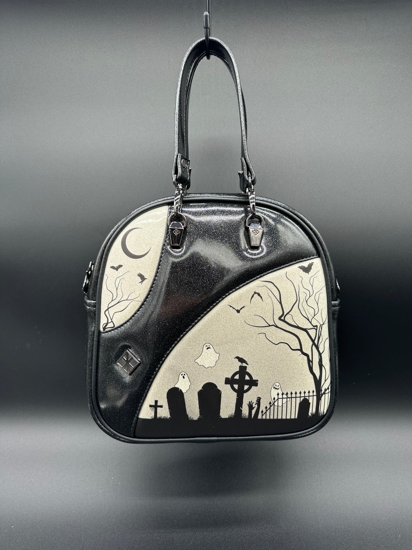 Mini Bopper Spooky Graveyard Bag - Black & White Glitter Vinyl