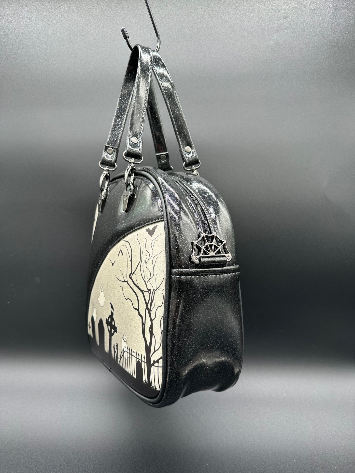 Mini Bopper Spooky Graveyard Bag - Black & White Glitter Vinyl