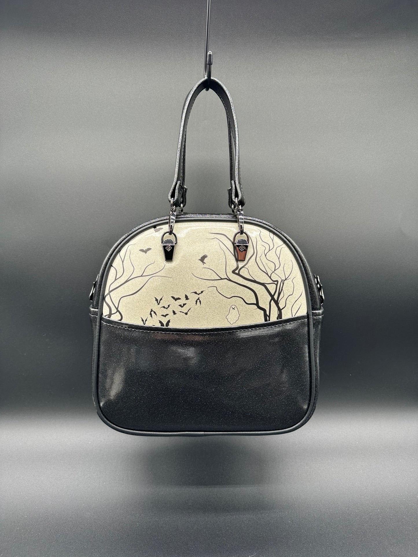 Mini Bopper Spooky Graveyard Bag - Black & White Glitter Vinyl
