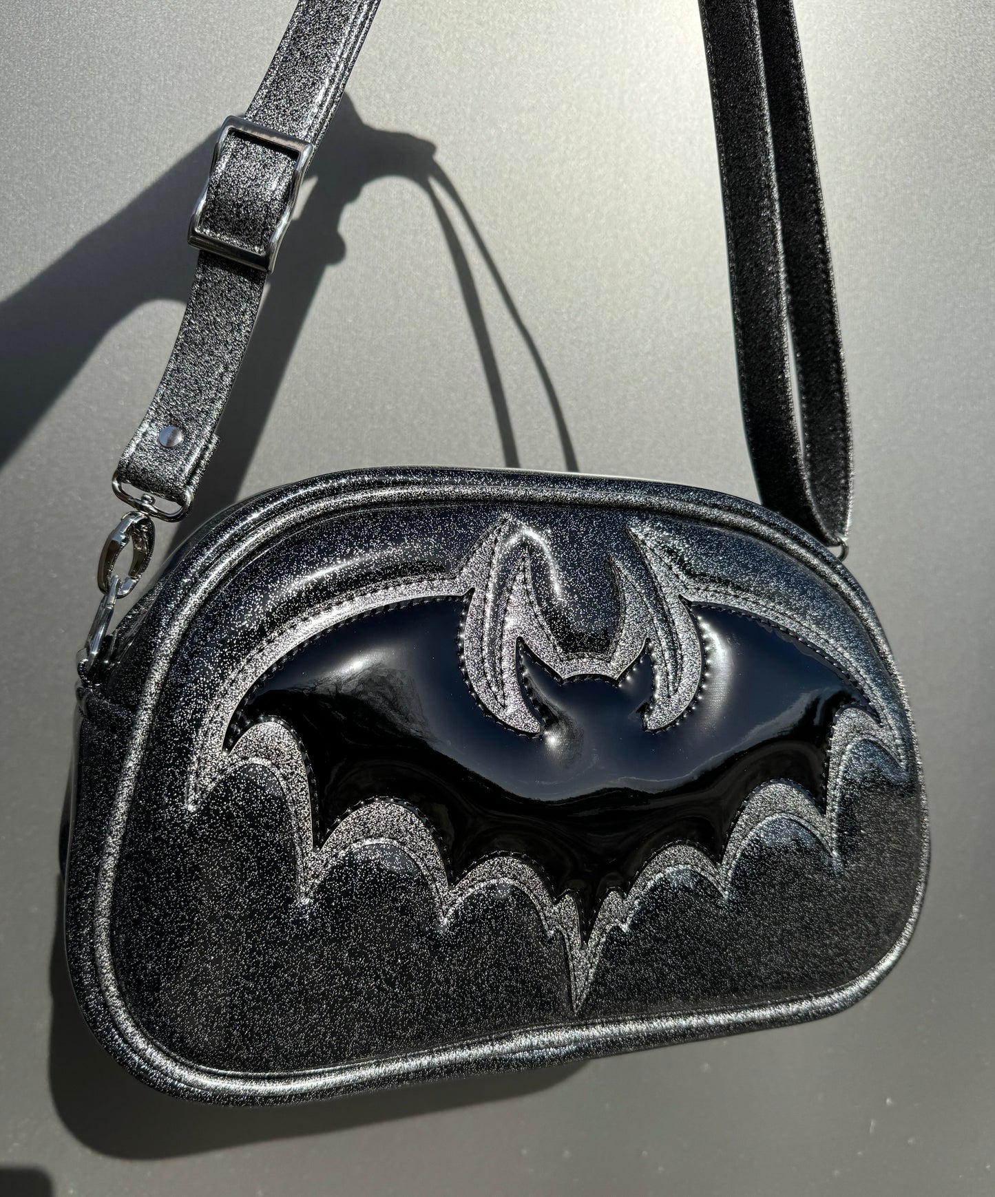 Bat Moxie - Extra Glitter Black & Dark Silver Glitter & Black Chrome Bat