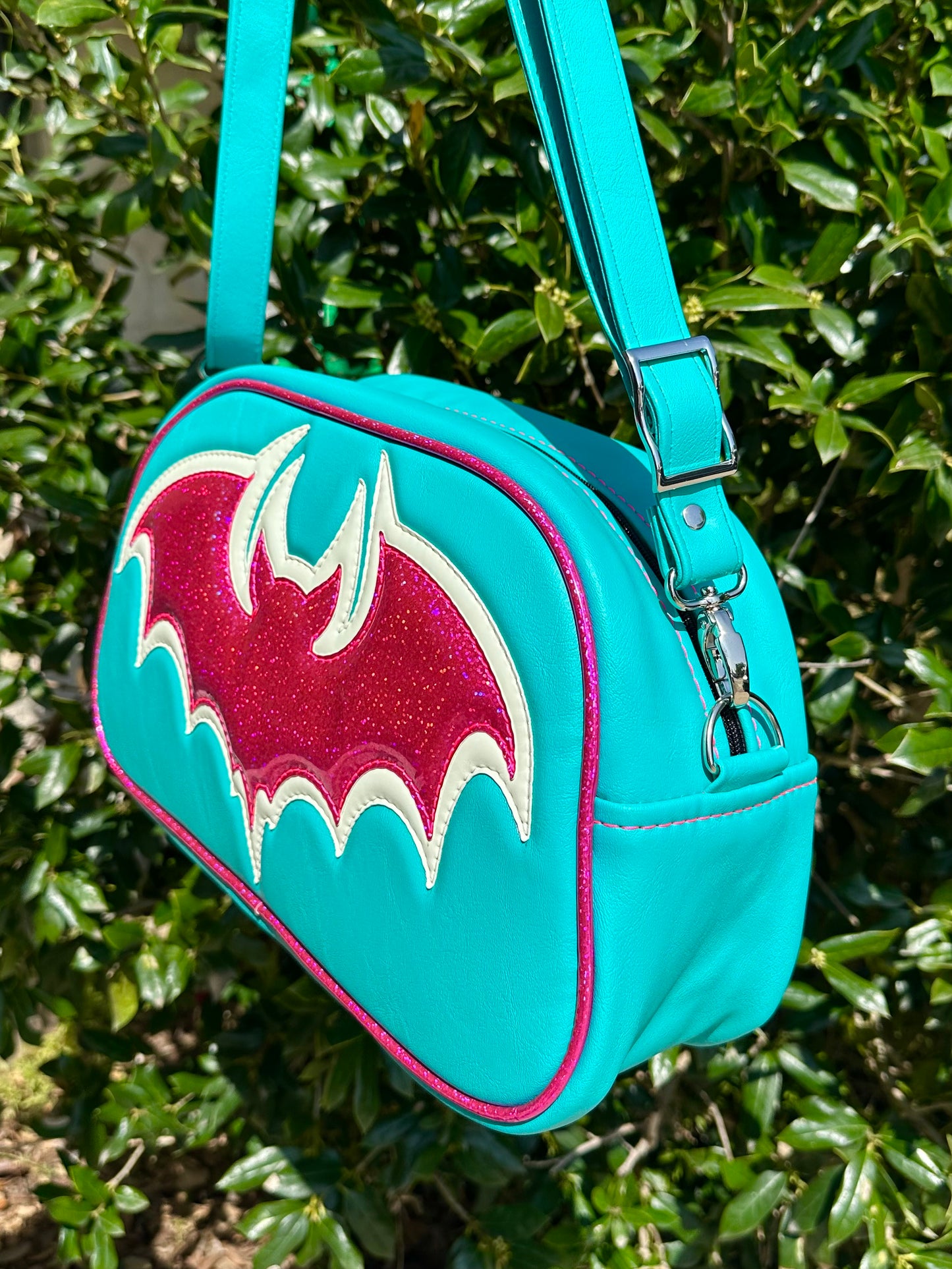 Bat Moxie - Matte Turquoise, Hot Pink Chunky Glitter Holo, Glow-in-the-Dark