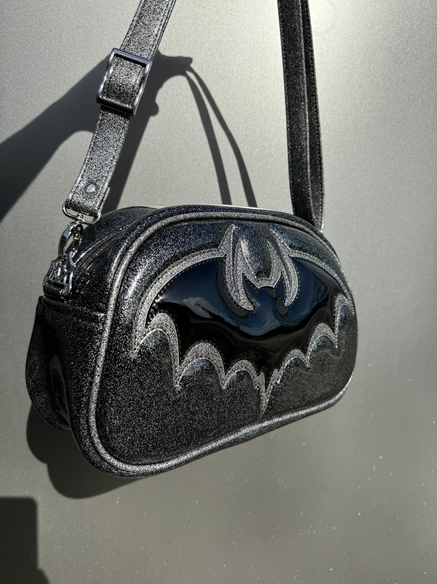 Bat Moxie - Extra Glitter Black & Dark Silver Glitter & Black Chrome Bat