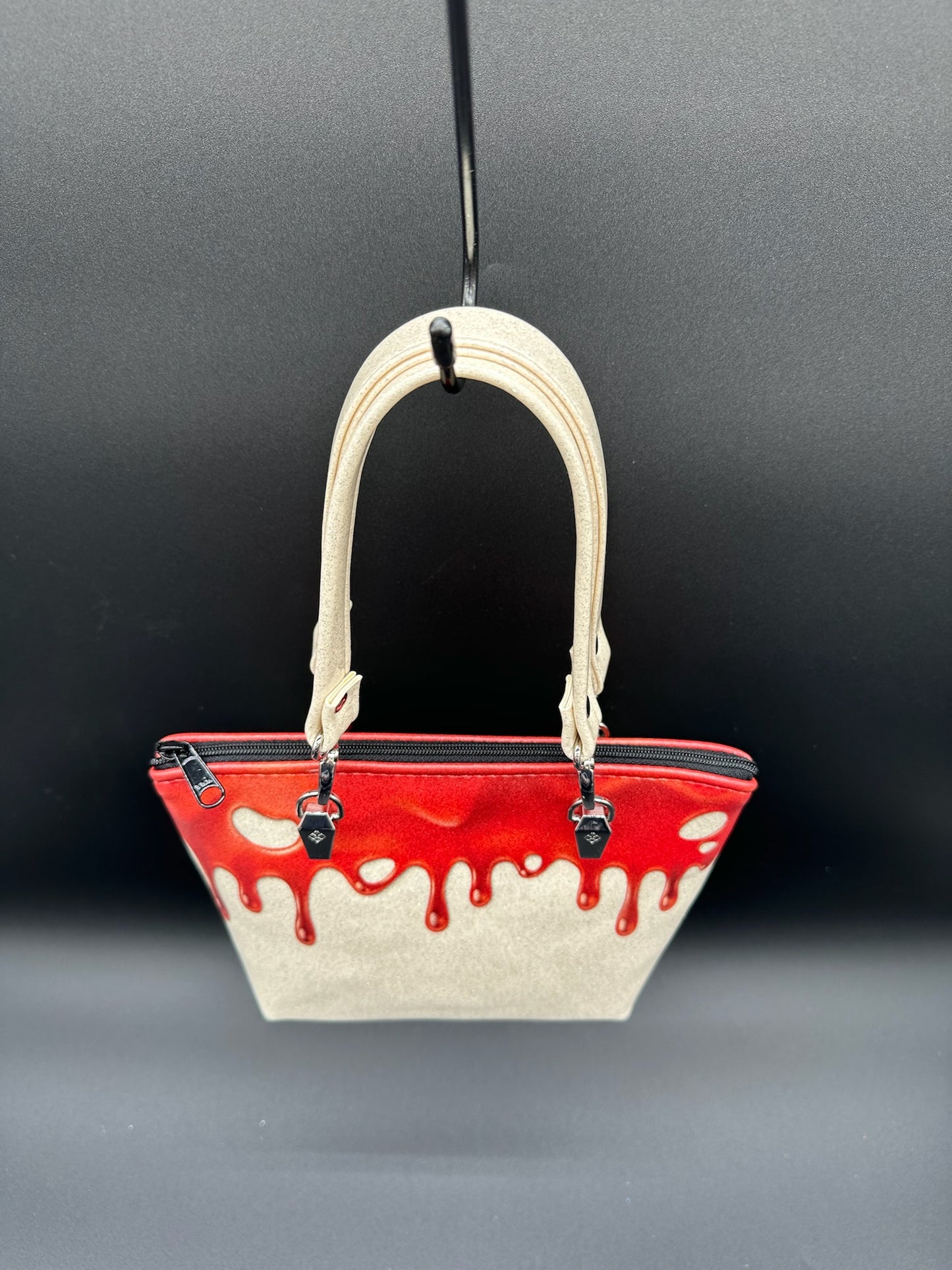 Mini Tote - Blood Drip on White Glitter Vinyl