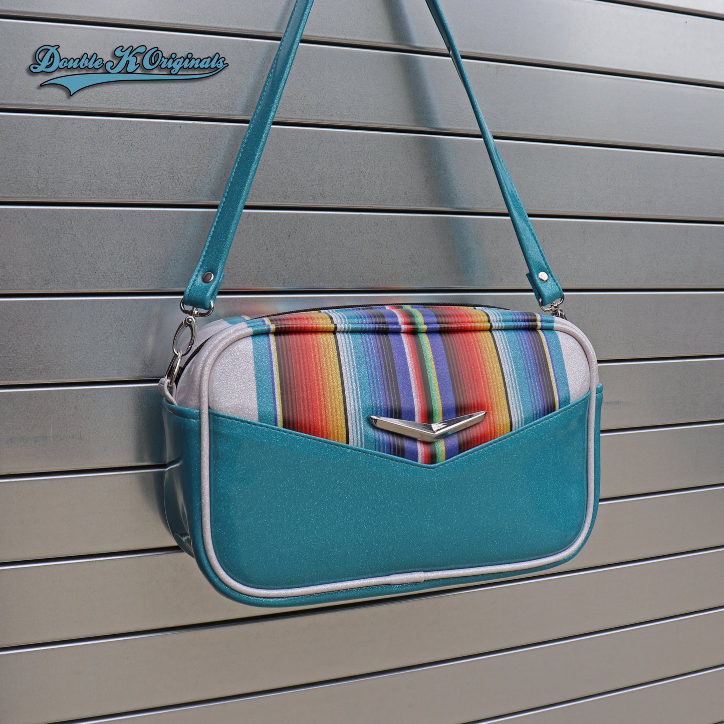 Sky Blue Mini Boxer Bag with wrap around Serape Stripes **Pre-Order