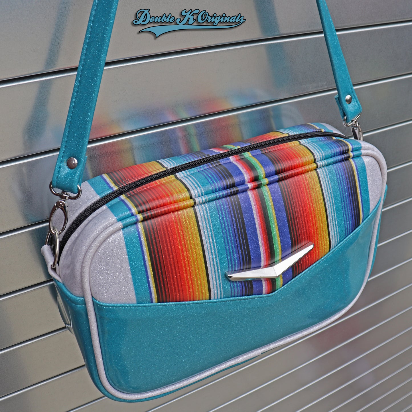 Sky Blue Mini Boxer Bag with wrap around Serape Stripes **Pre-Order