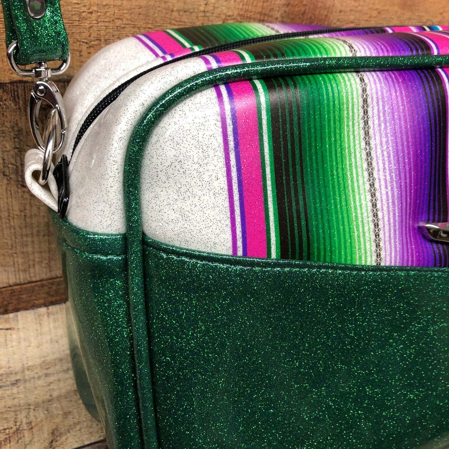 Green Boxer Bag with wrap around Serape Stripes