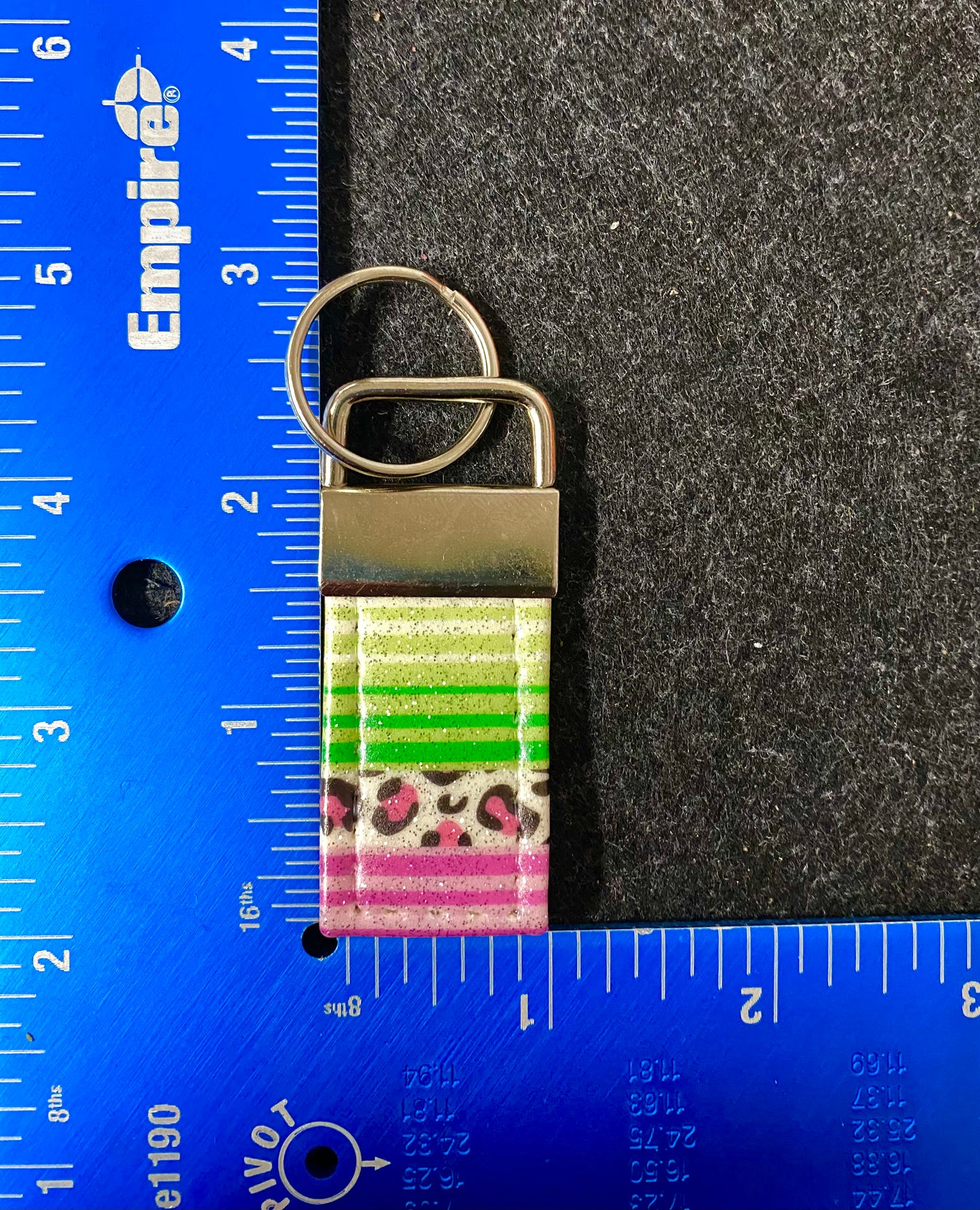 Keychain-Green and Purple Stripes with Pink Leopard-Shorter