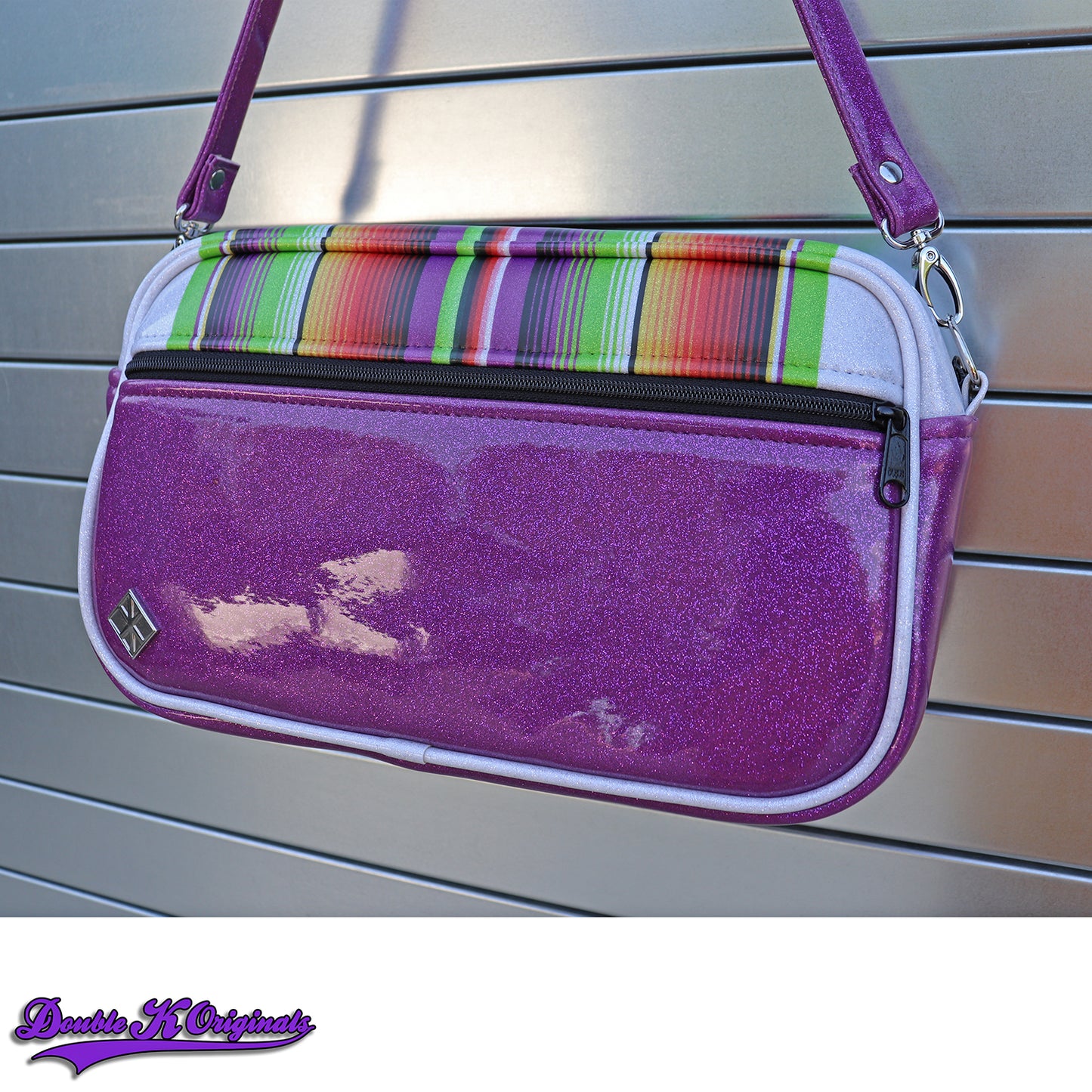 Purple Mini Boxer Bag with wrap around Serape Stripes **Pre-Order