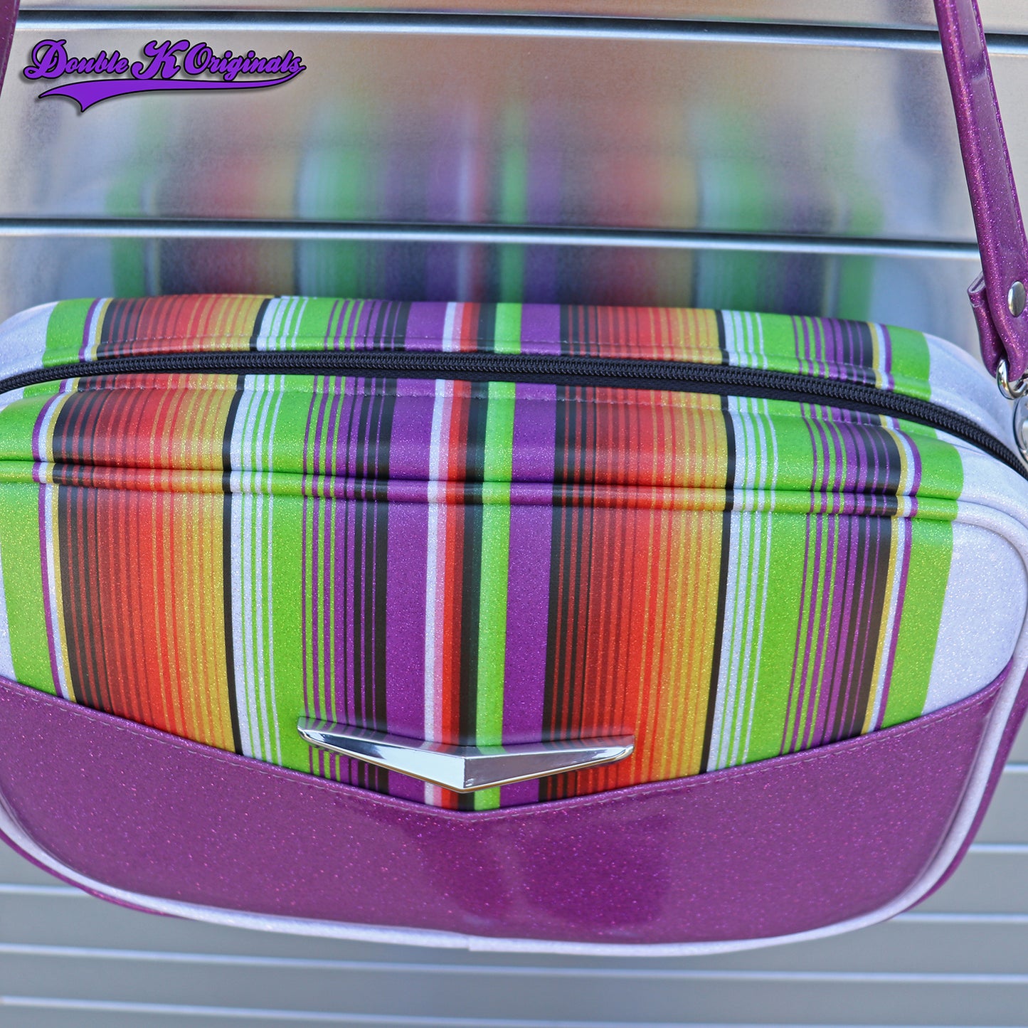 Purple Mini Boxer Bag with wrap around Serape Stripes **Pre-Order