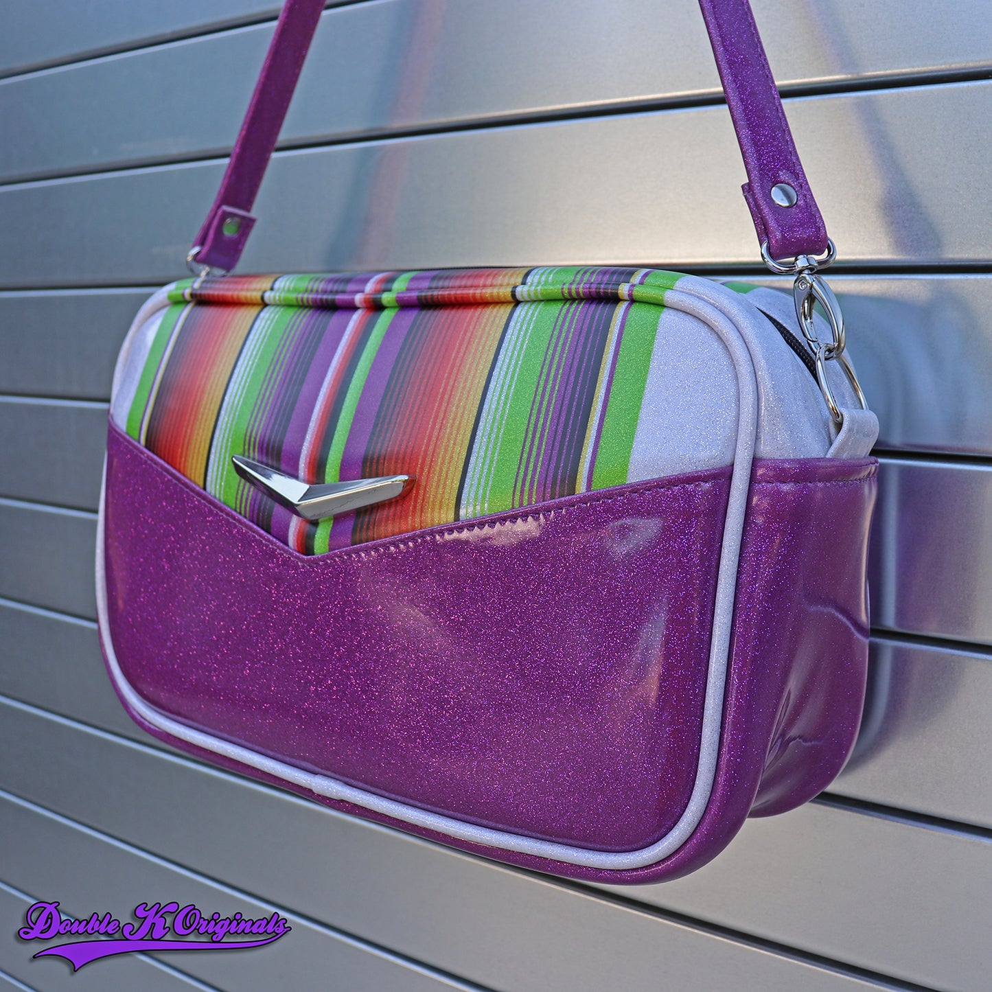 Purple Mini Boxer Bag with wrap around Serape Stripes **Pre-Order
