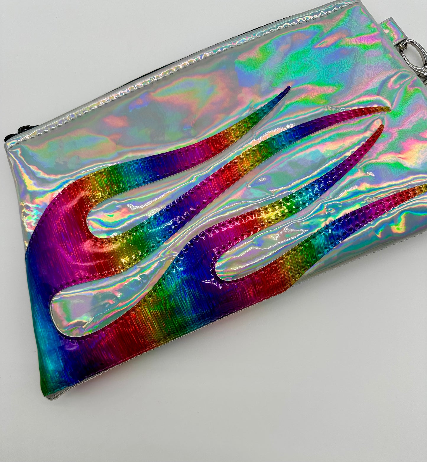 Angled Wristlet - Silver Holo - Rainbow Linear Holo Flames