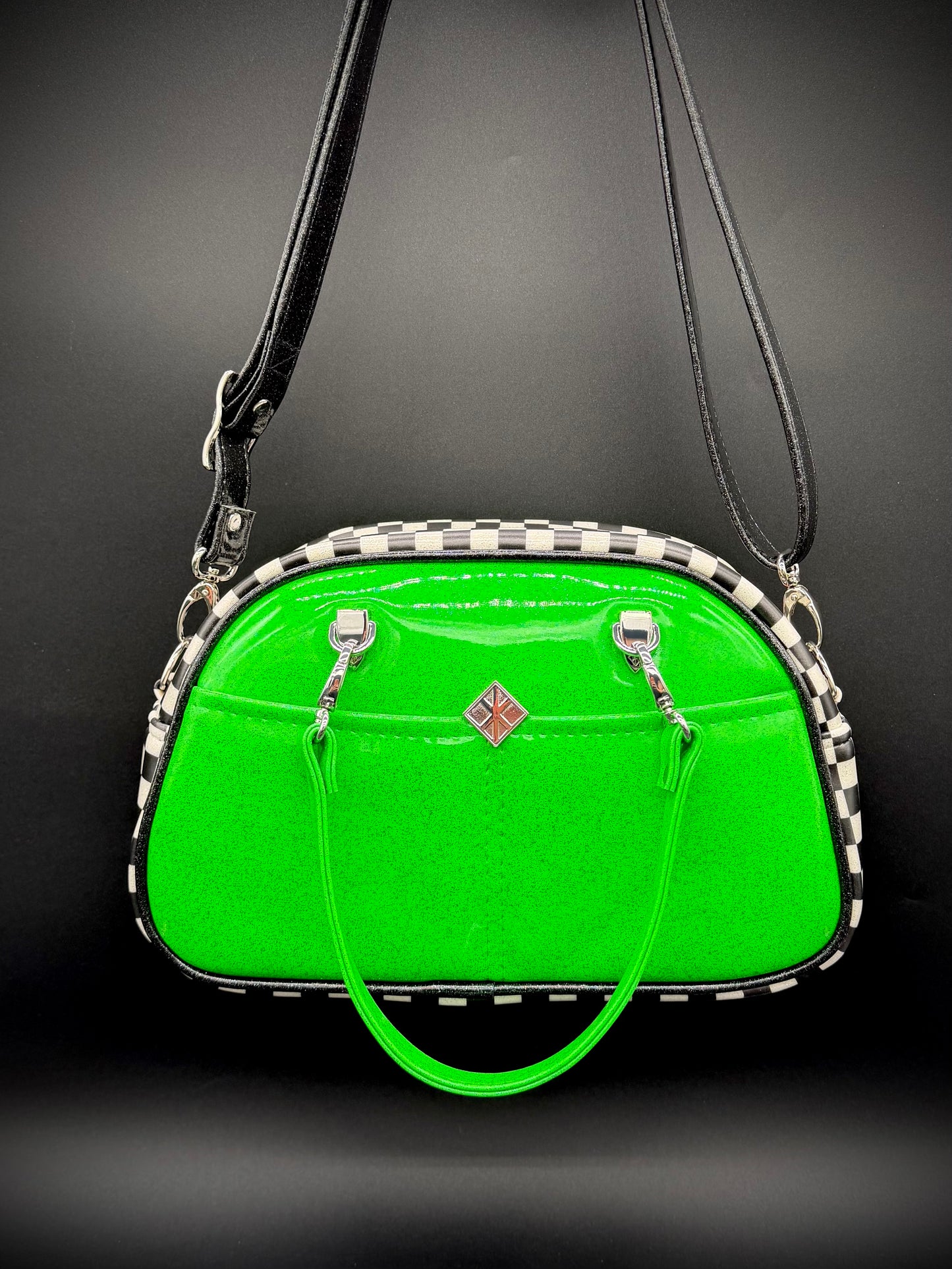 Mini Moxie - Neon Kelly Green Glitter & UV Printed Checkers