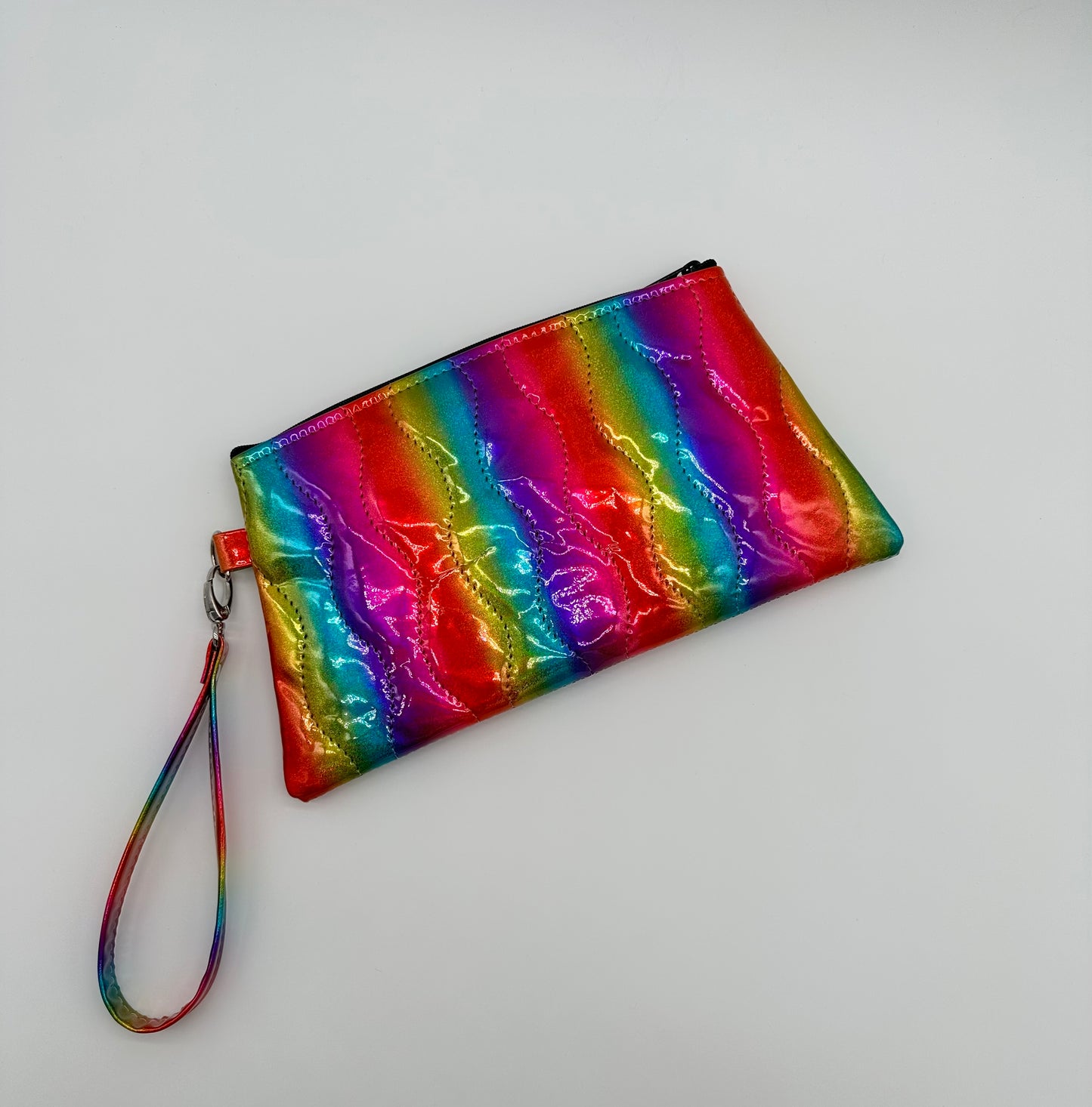 Angled Wristlet - Rainbow Fine Glitter Holo - Wavy Pleats