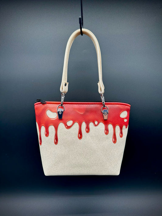 Mini Tote - Blood Drip on White Glitter Vinyl