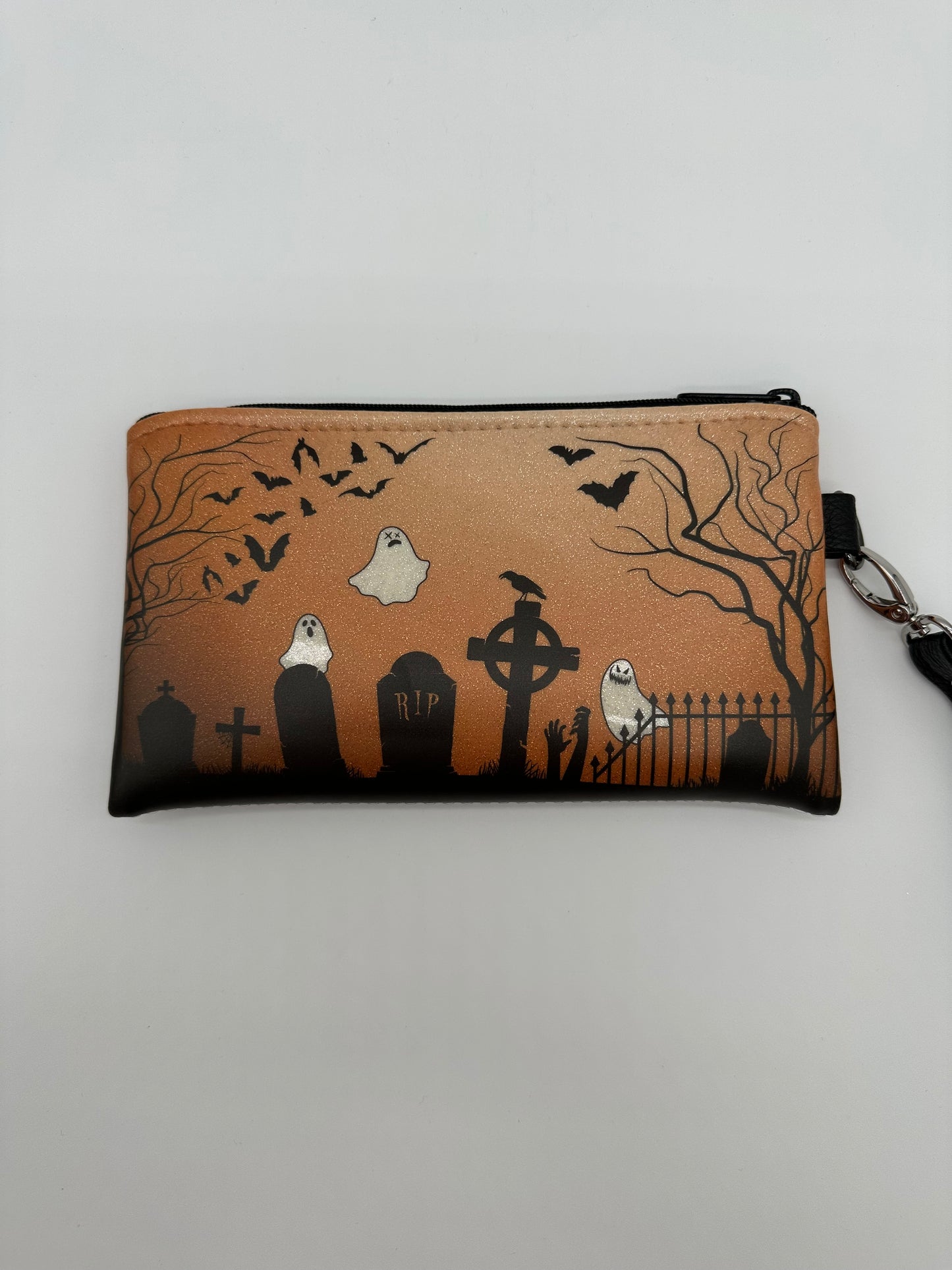 Graveyard Wristlet - Orange on White Glitter