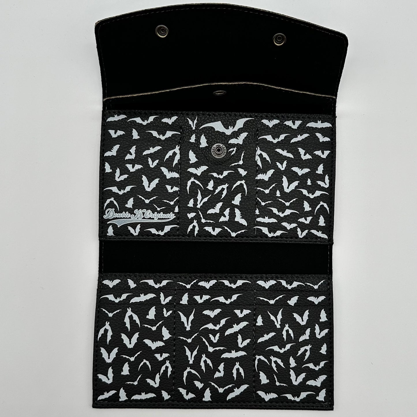 TALLER Doublewide Wallet - Bold White Bats on Black Symphony Vinyl