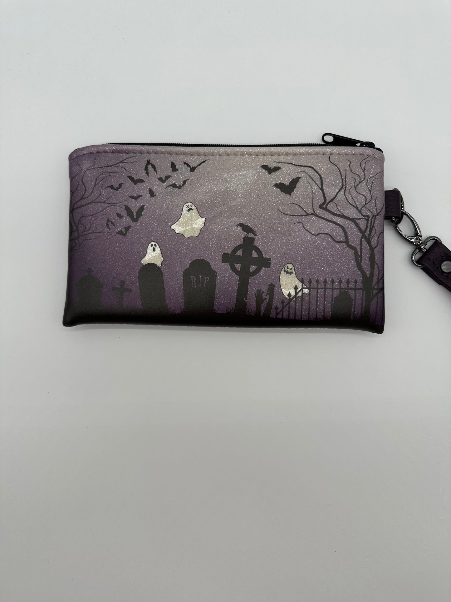 Graveyard Wristlet - Plum on White Glitter