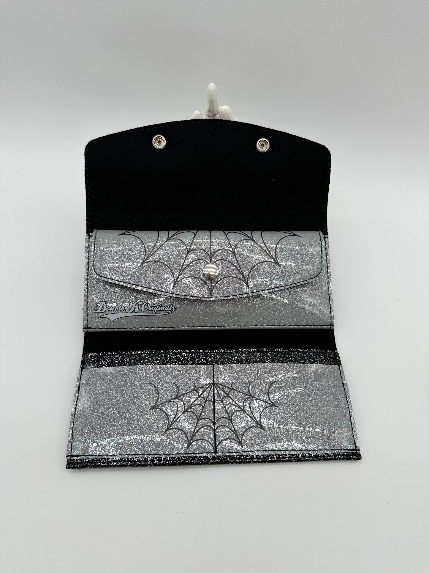 Web Doublewide Wallet - 2 Tone, Light Silver Glitter Vinyl and Extra Glitter Black Vinyl