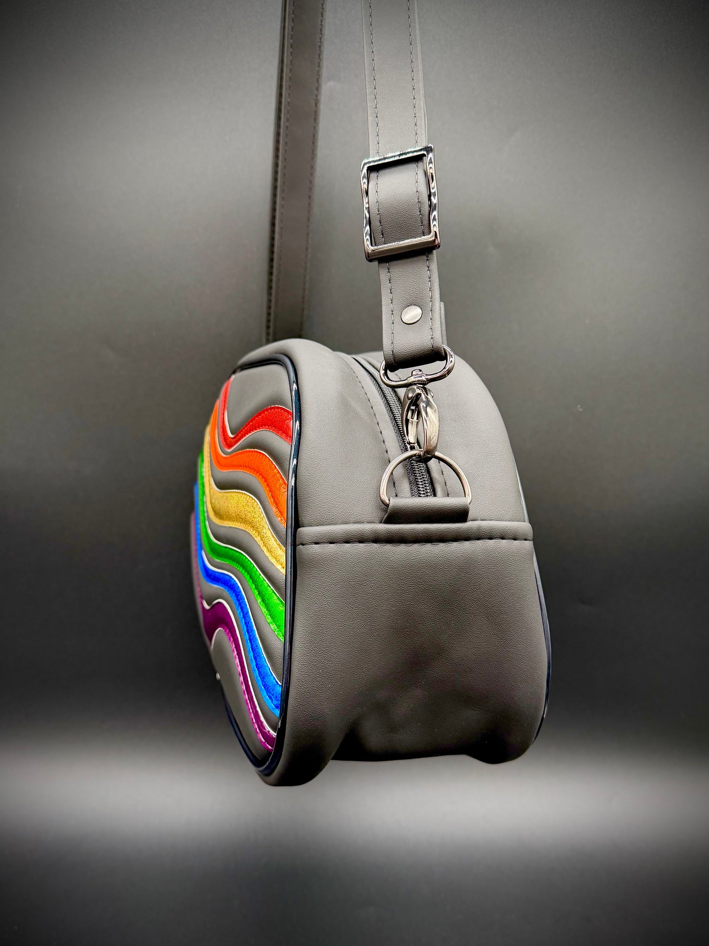 MINI Moxie - Abstract Rainbow Waves on Flat Black Vinyl