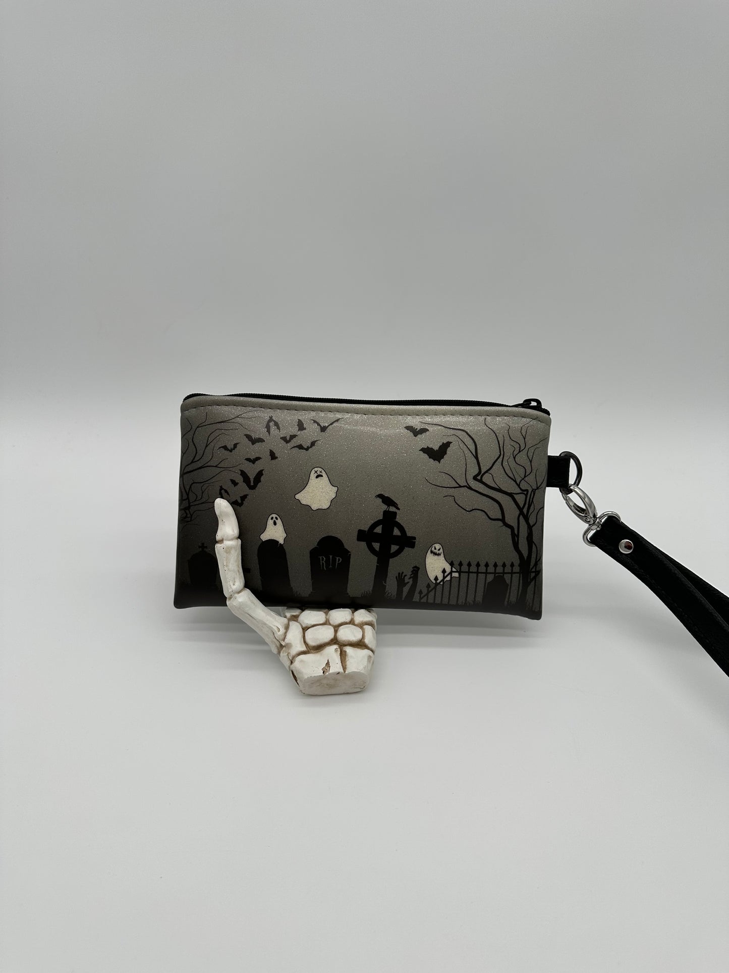 Graveyard Wristlet - Black on White Glitter