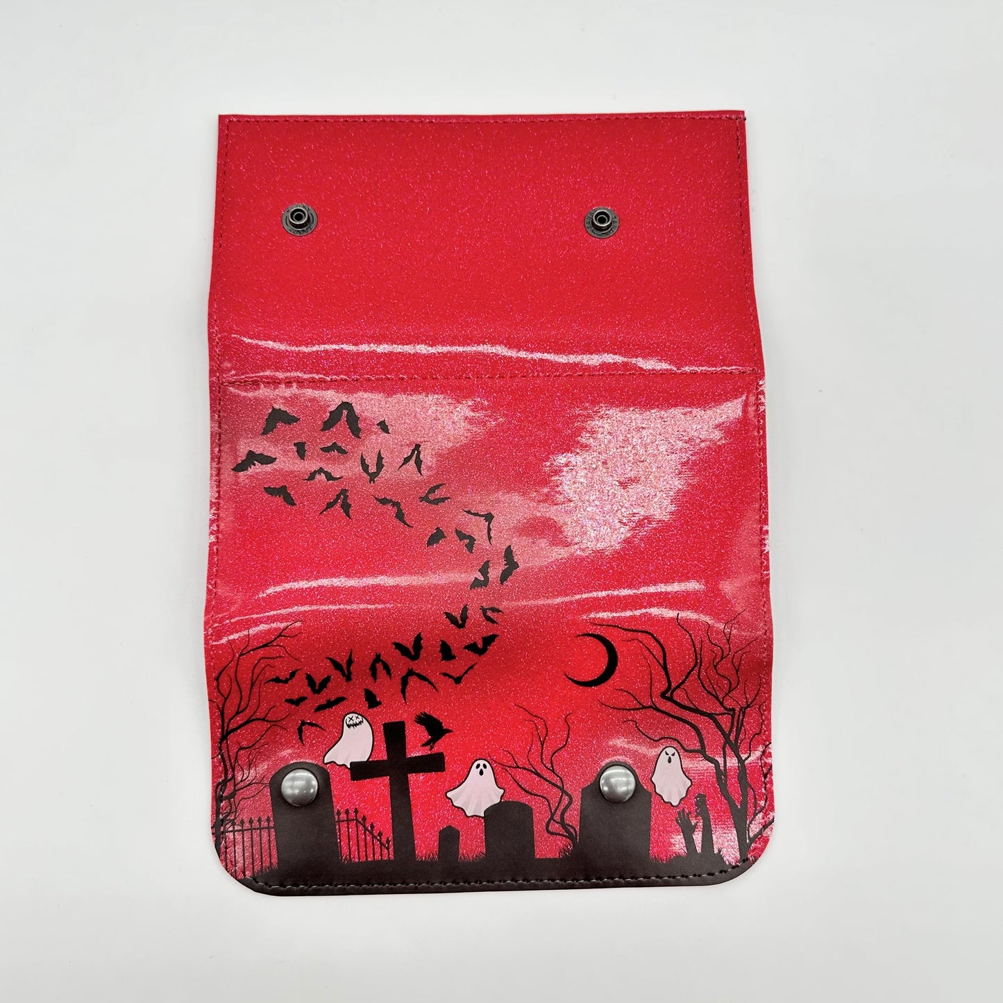 Doublewide Graveyard Wallet WITH Ghosts - Hot Pink Glitter