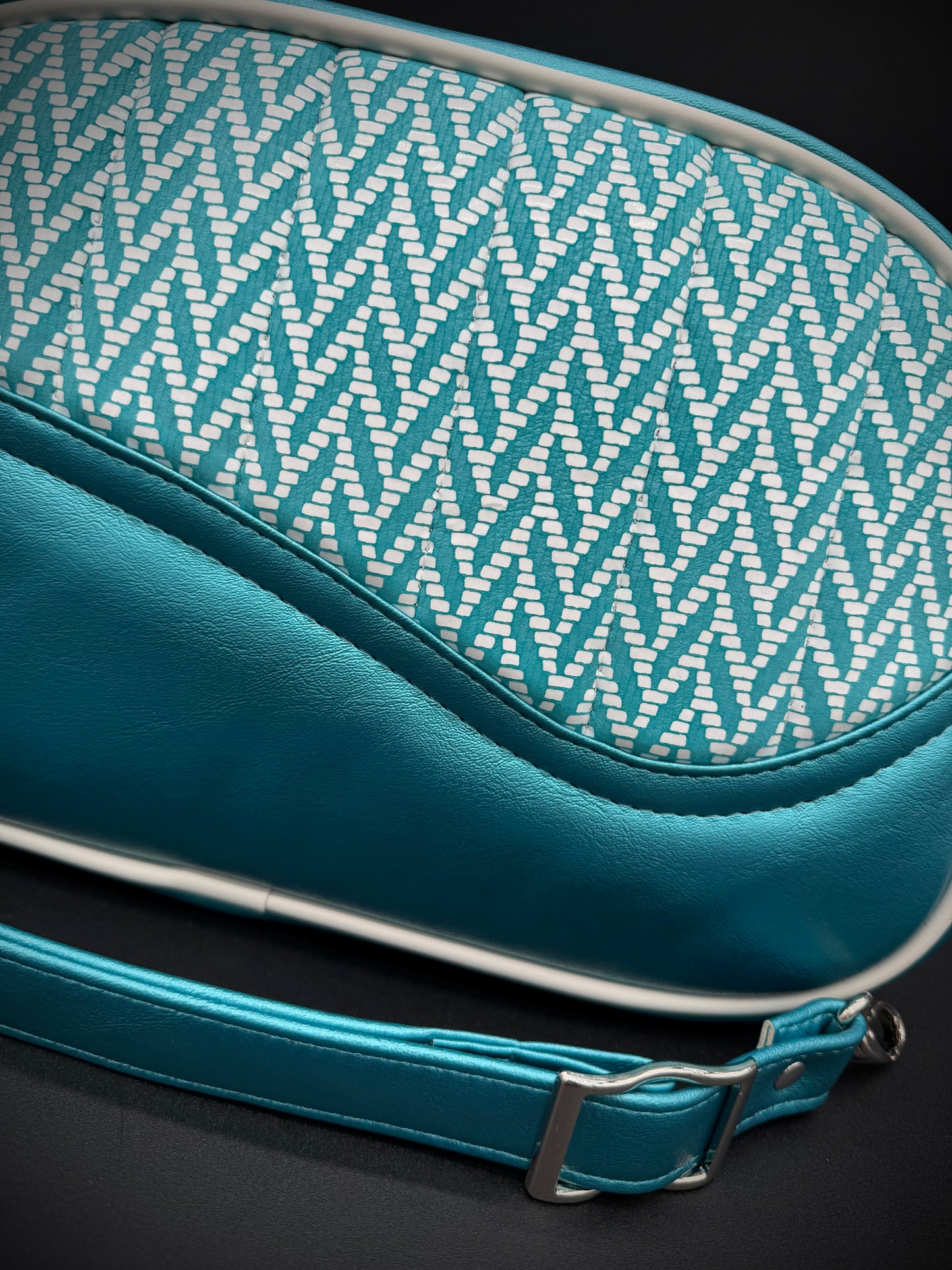 Moxie - Printed LEATHER and Turquoise Pearl Vinyl