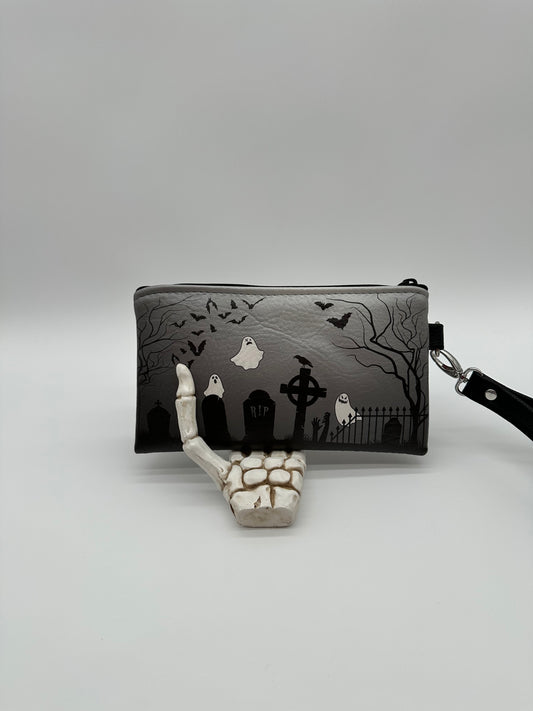 Graveyard Wristlet - Black on White Pearl