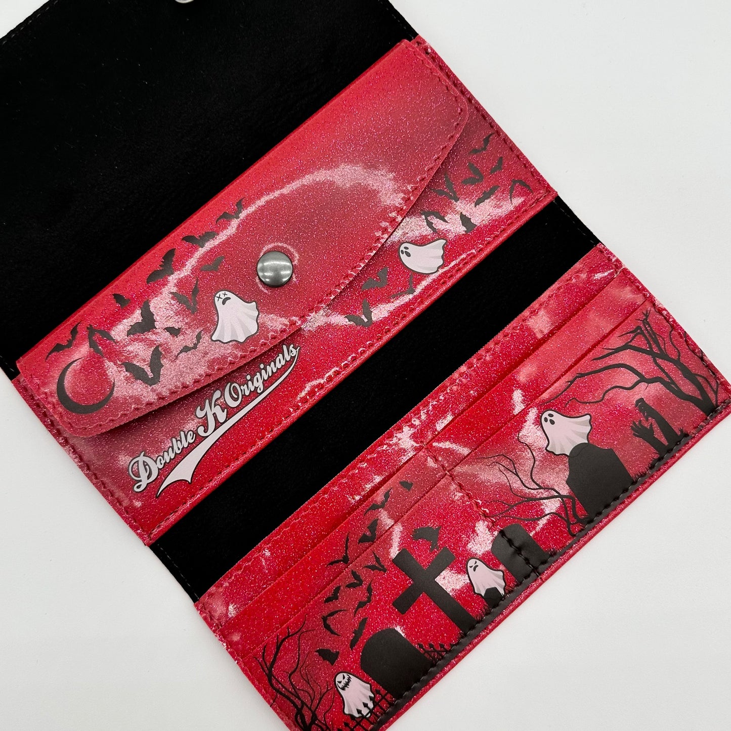 Doublewide Graveyard Wallet WITH Ghosts - Hot Pink Glitter