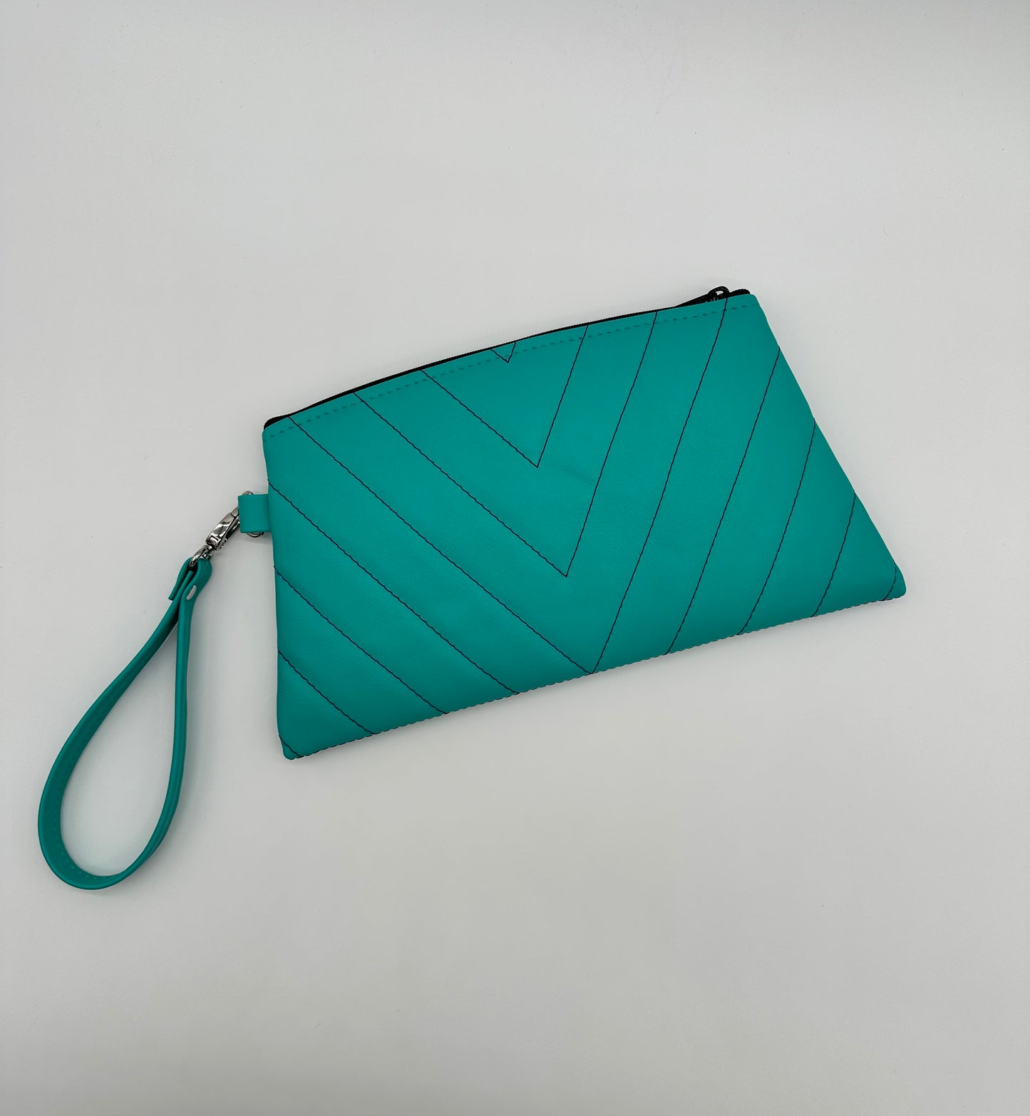 Angled Wristlet - Matte Turquoise - Magenta Chevrons