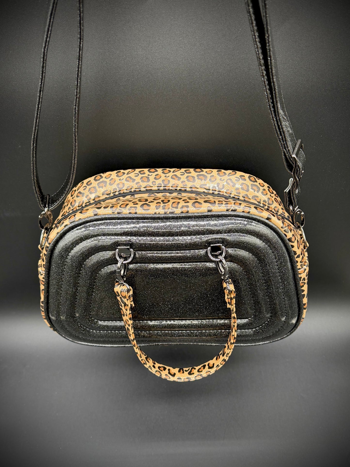 Moxie - Black Glitter & UV Printed Leopard