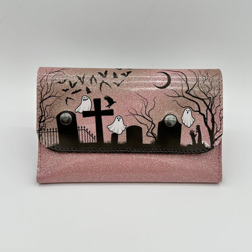 TALLER Graveyard Wallet - WITH GHOSTS - Pale Pink Glitter