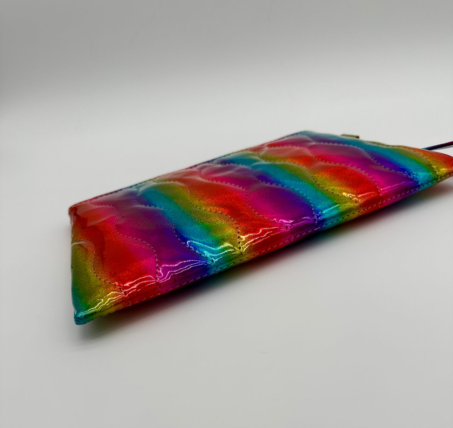 Angled Wristlet - Rainbow Fine Glitter Holo - Wavy Pleats