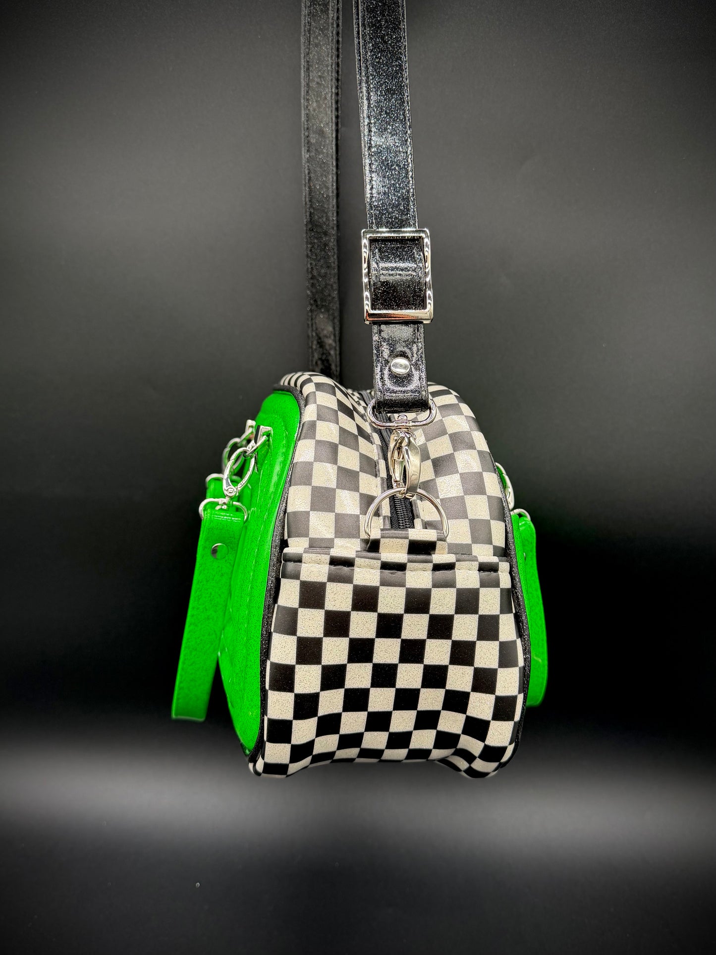 Mini Moxie - Neon Kelly Green Glitter & UV Printed Checkers