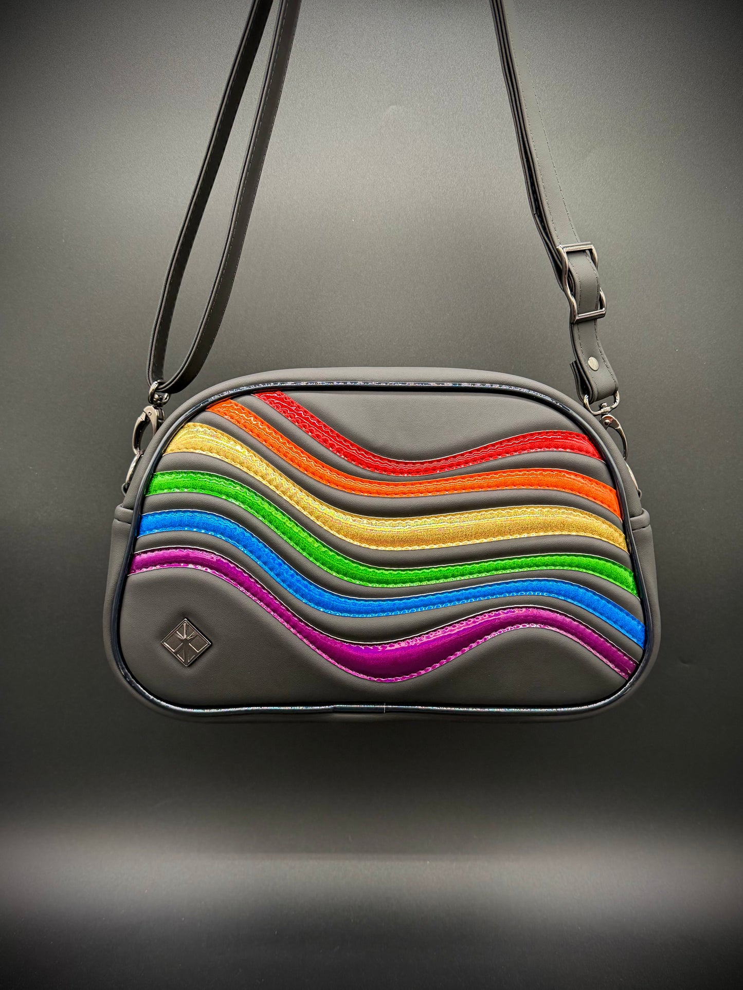 MINI Moxie - Abstract Rainbow Waves on Flat Black Vinyl