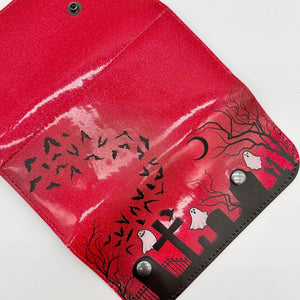 Doublewide Graveyard Wallet WITH Ghosts - Hot Pink Glitter