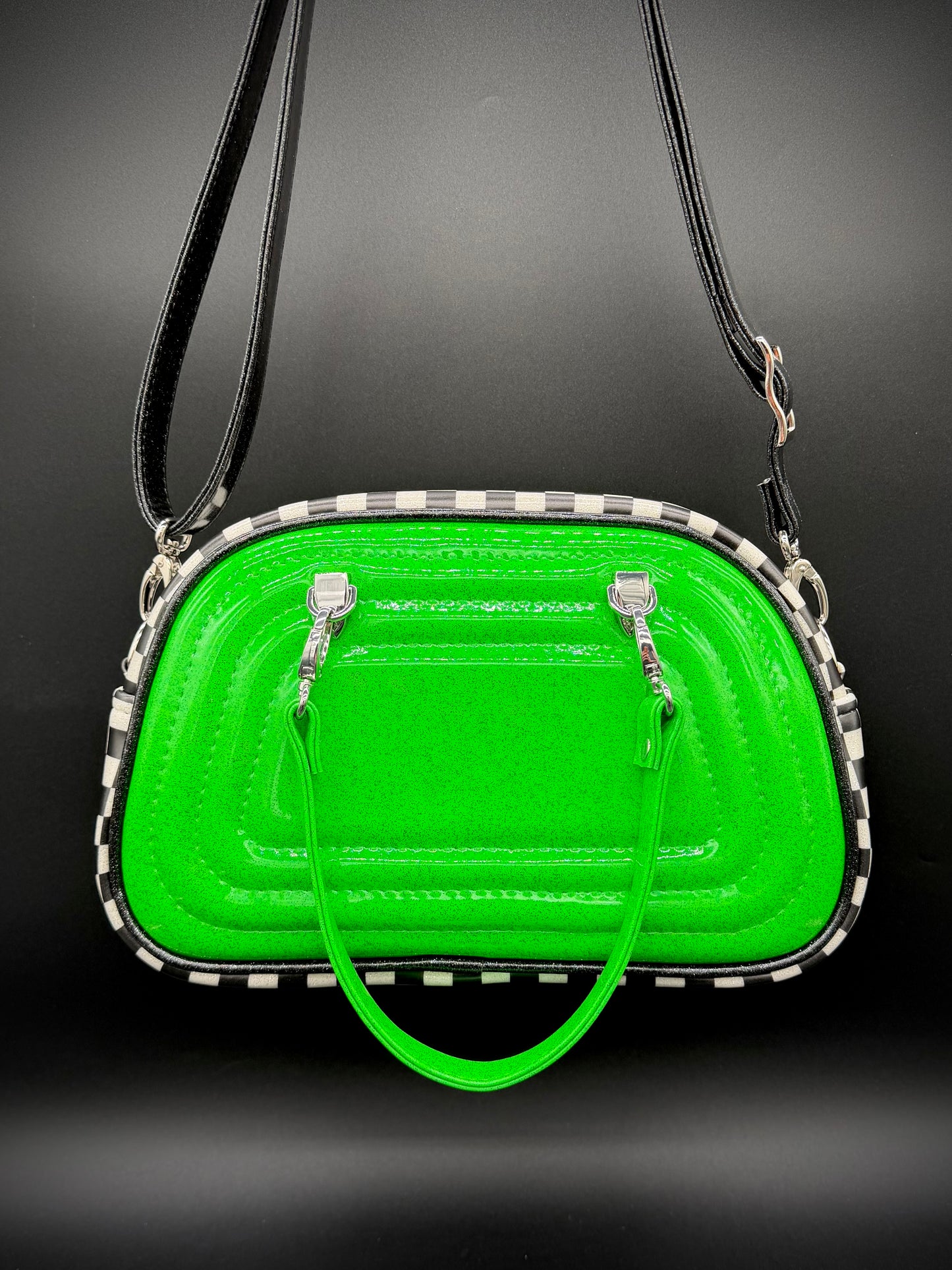 Mini Moxie - Neon Kelly Green Glitter & UV Printed Checkers