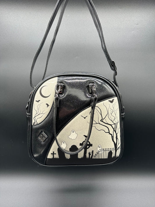 Mini Bopper Spooky Graveyard Bag - Black & White Glitter Vinyl