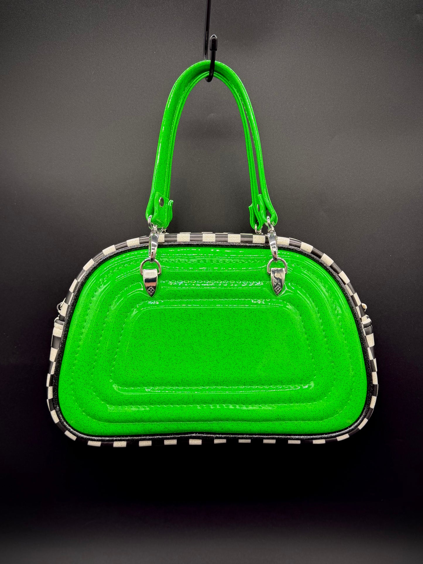Mini Moxie - Neon Kelly Green Glitter & UV Printed Checkers