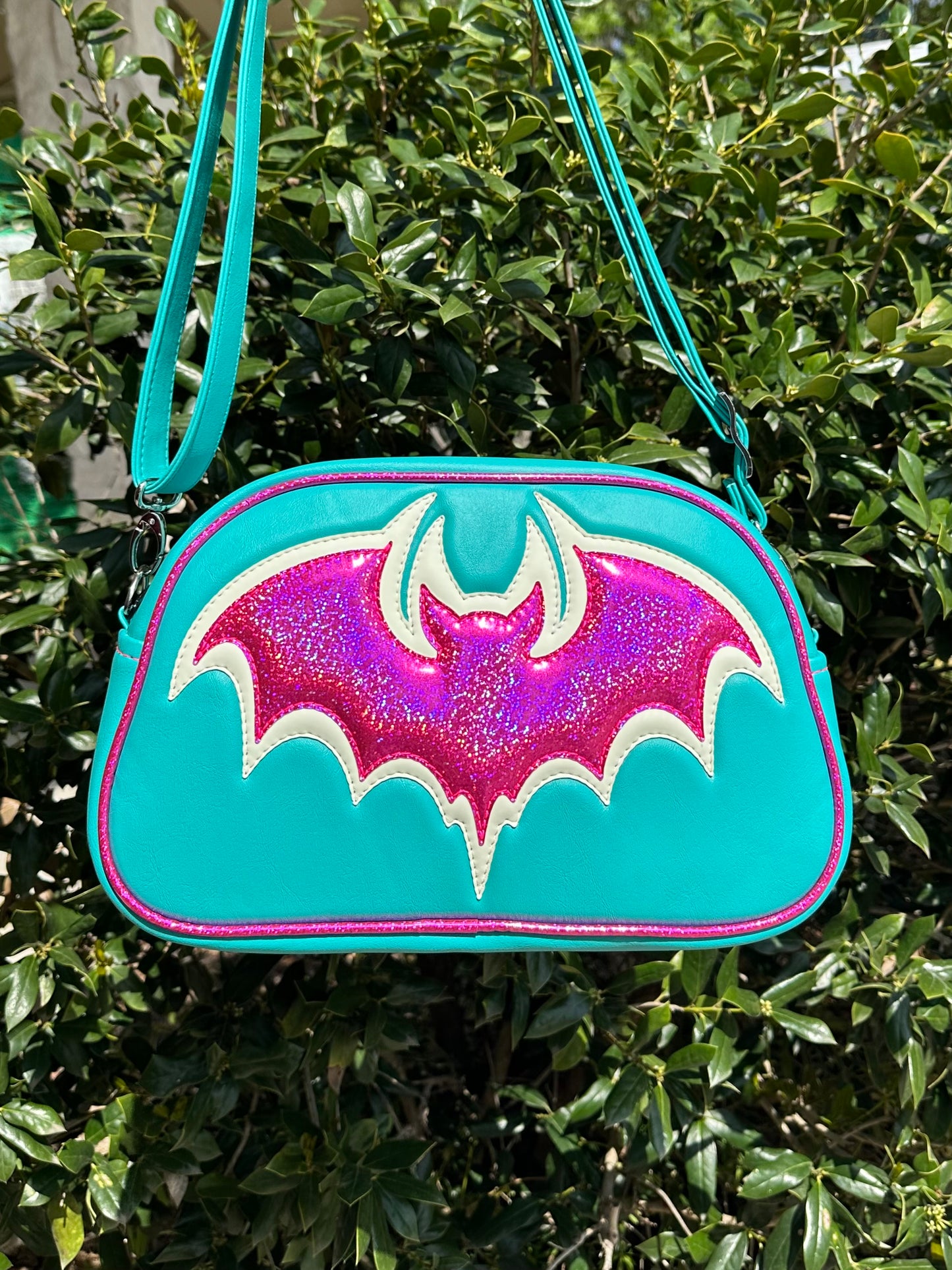 Bat Moxie - Matte Turquoise, Hot Pink Chunky Glitter Holo, Glow-in-the-Dark