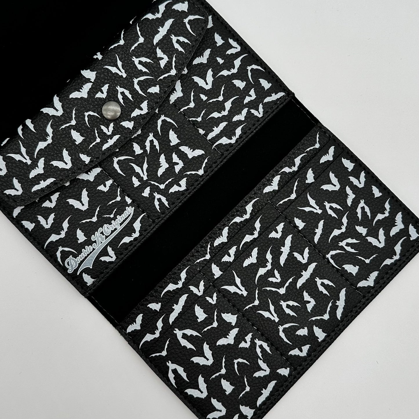 TALLER Doublewide Wallet - Bold White Bats on Black Symphony Vinyl