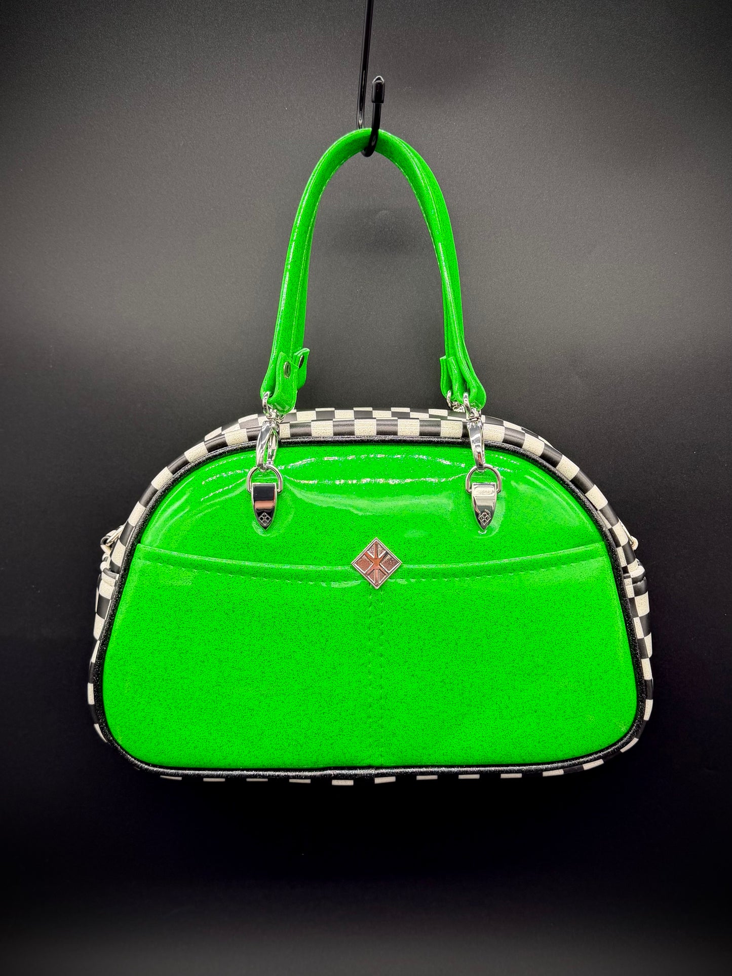 Mini Moxie - Neon Kelly Green Glitter & UV Printed Checkers