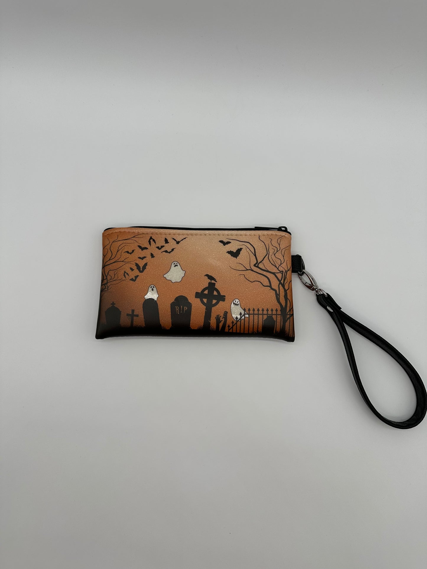 Graveyard Wristlet - Orange on White Glitter