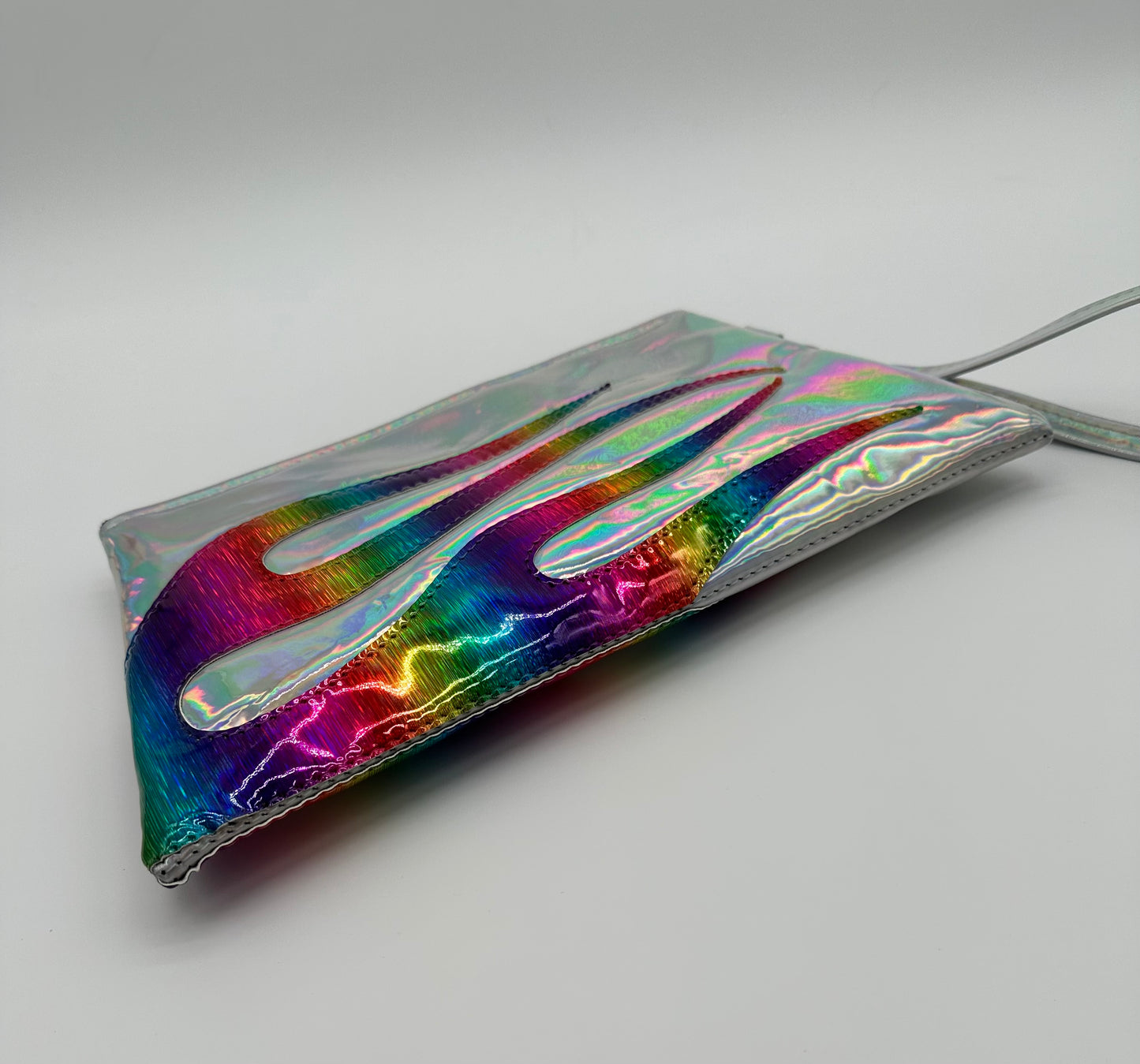 Angled Wristlet - Silver Holo - Rainbow Linear Holo Flames