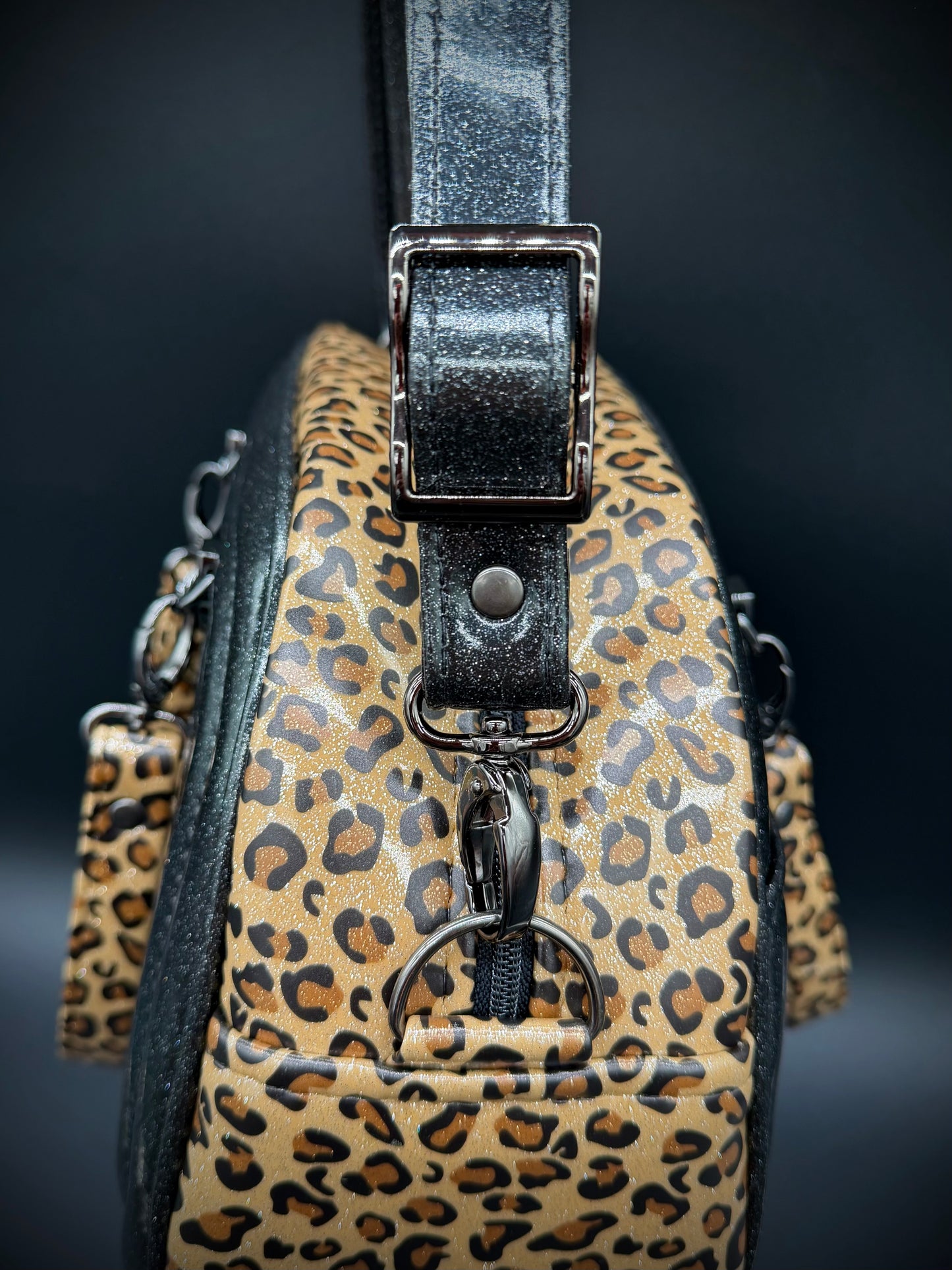 Moxie - Black Glitter & UV Printed Leopard