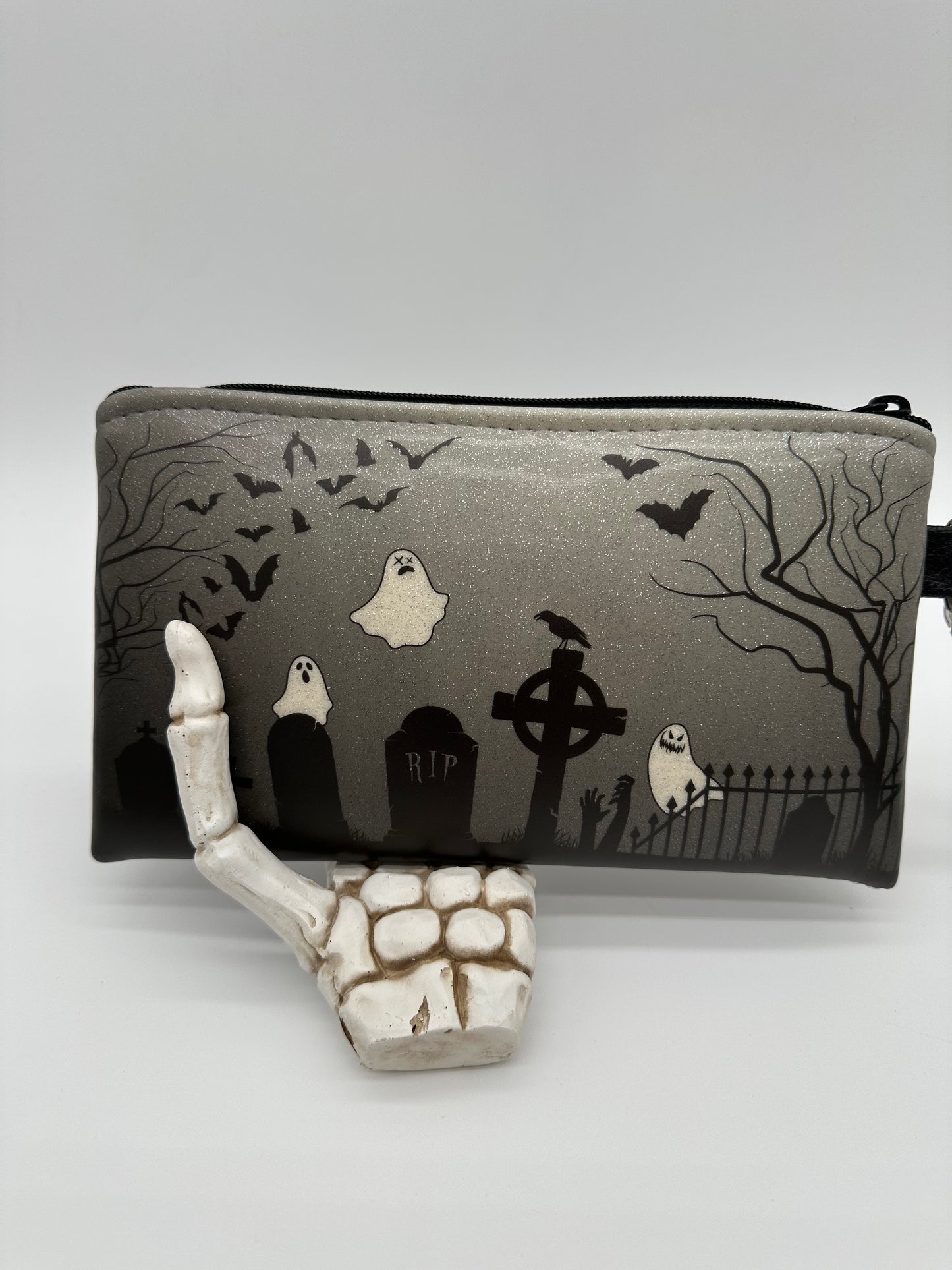 Graveyard Wristlet - Black on White Glitter